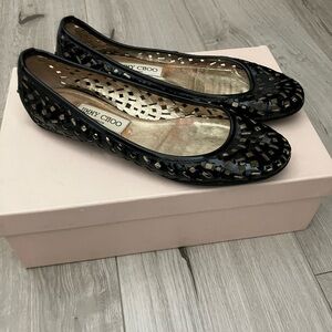 Jimmy Choo Black Perforated Ballet Flats